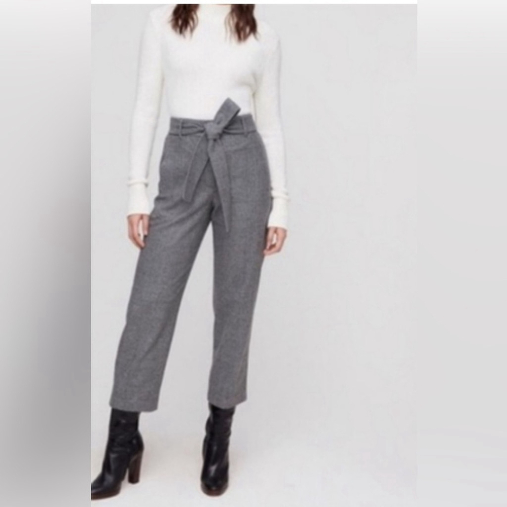 Wilfred Aritzia Jallade Gray High-Waisted Tie-Belt Houndstooth Ankle Pants 4